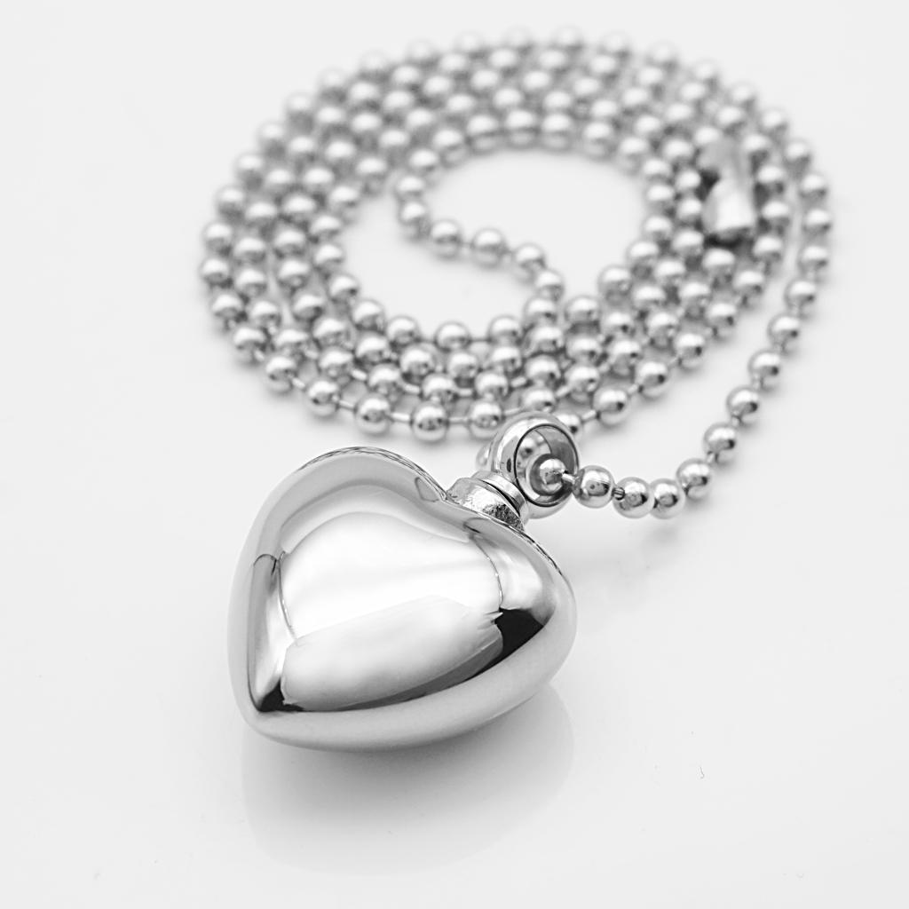 Stainless Heart Shape Cremation Urn Keepsake Pendant Memorial Necklace