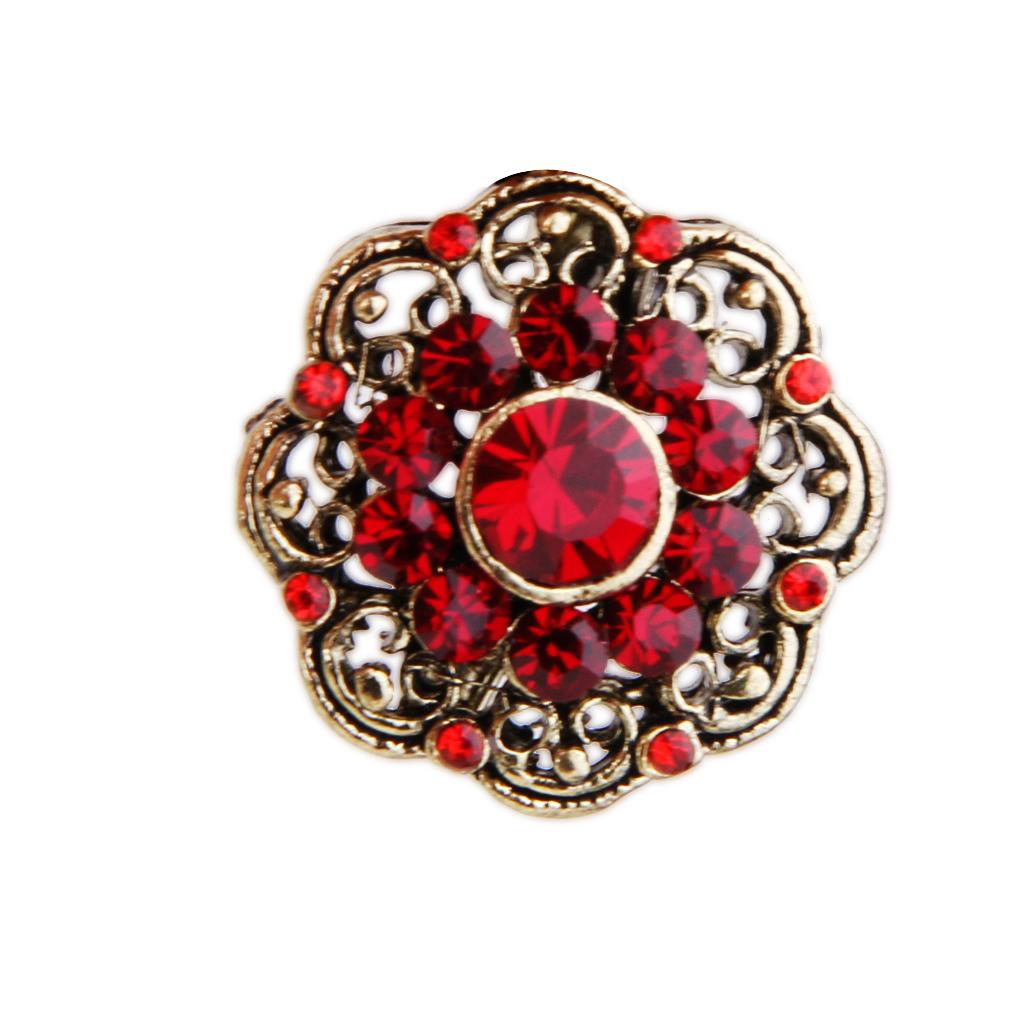 Fashion Women Bridal Wedding Red Crystal Rhinestone Flower Brooch Pin Gift