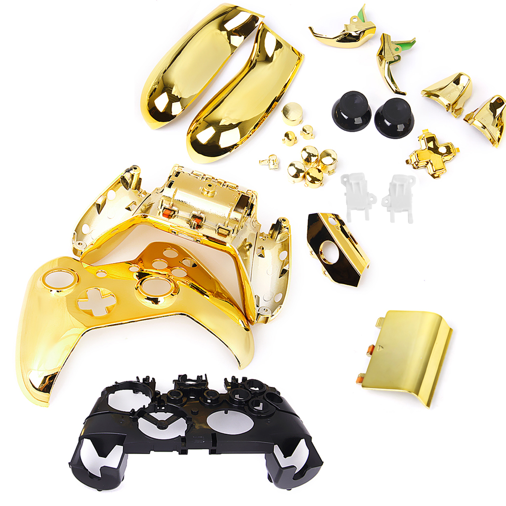 Metal Plated Full Housing Shell Case Kit Replacement Parts for Xbox One Wireless Controller - Golden