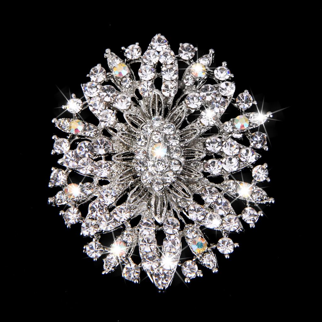 Oval Crystal Rhinestone Flower Bridal Wedding Brooch