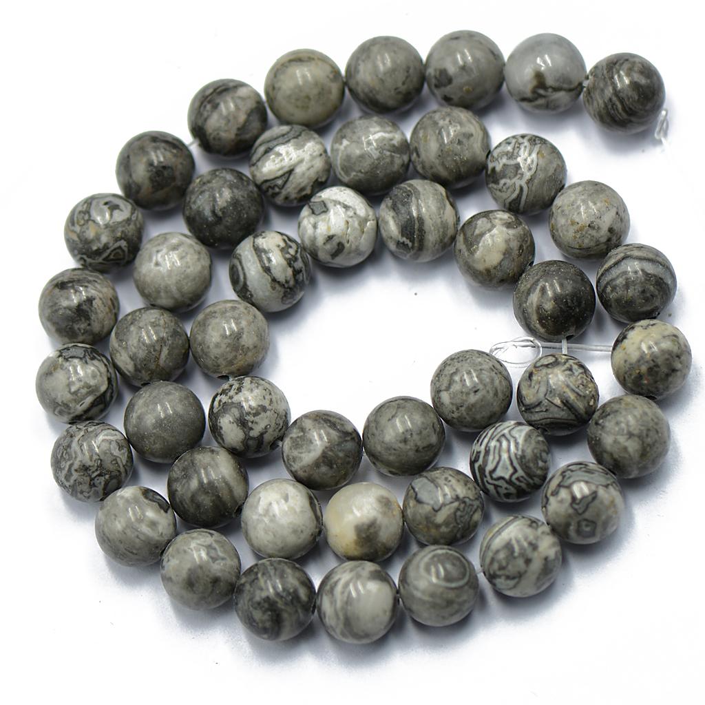 8mm Natural Gray Landscape Jasper Round Gemstone Loose Beads Strand 15 inch