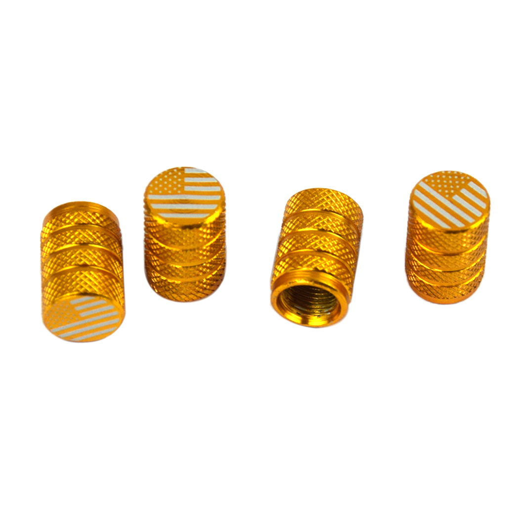 USA American Flag - Tire Rim Valve Stem Caps - Aluminum Golden