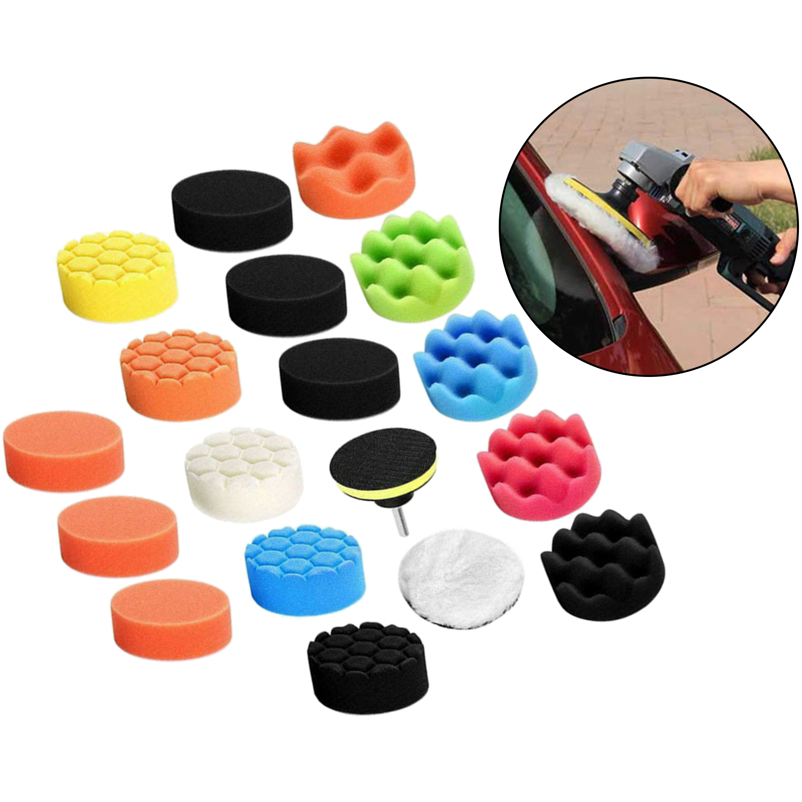 19/22/25pcs Car Polishing Pads Kit 3in with Adapter 2 in 1 for Polishing B