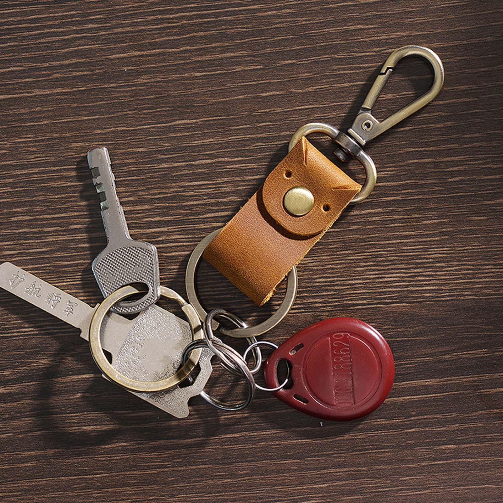 Leather Keychain Key Ring Unisex Business Key Chain Ring Fob Brown