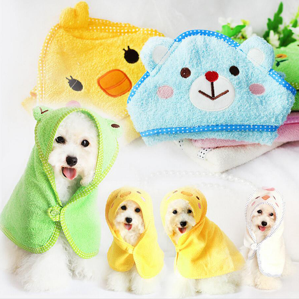 Pet Dog Cat Bear Design Puppy Bath Towel Bathrobes Pajamas Blanket Blue M