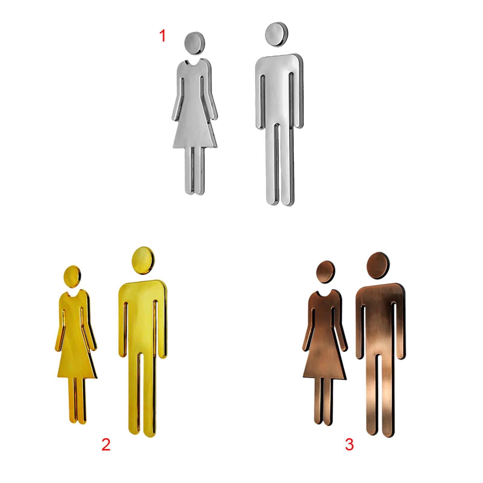 Man&Woman WC Decals Toilet Signs Restroom Washroom Signage Plaque Silver