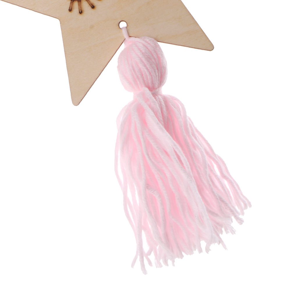 Nordic Wooden Beads Tassel Pendant Girls Wall Hanging Ornament Star Pink