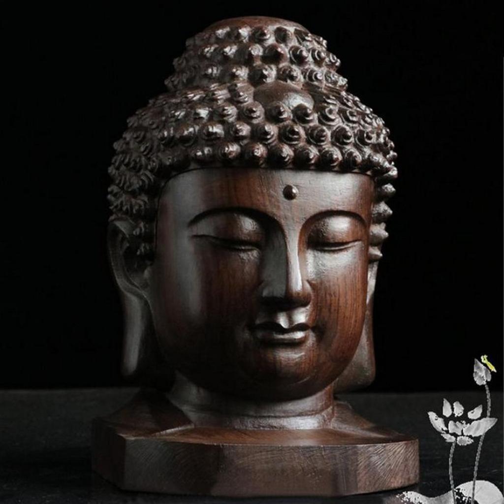 Wood Buddha Statue Figurine India Buddha Head Statue Craft Ornament Decor