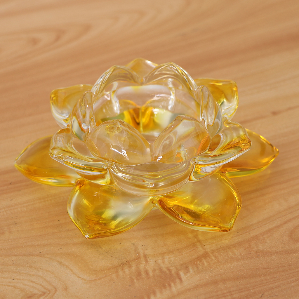 Crystal Glass Lotus Flower Tealight Candle Holder for Home Party Yellow