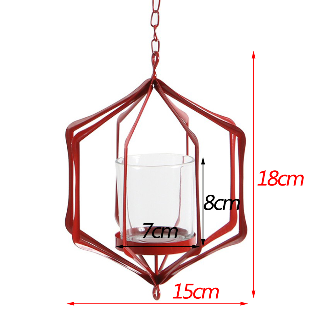 Iron Ceiling Chandelier 3D Geometric Candle Holder Hanging Candlestick  E - Red
