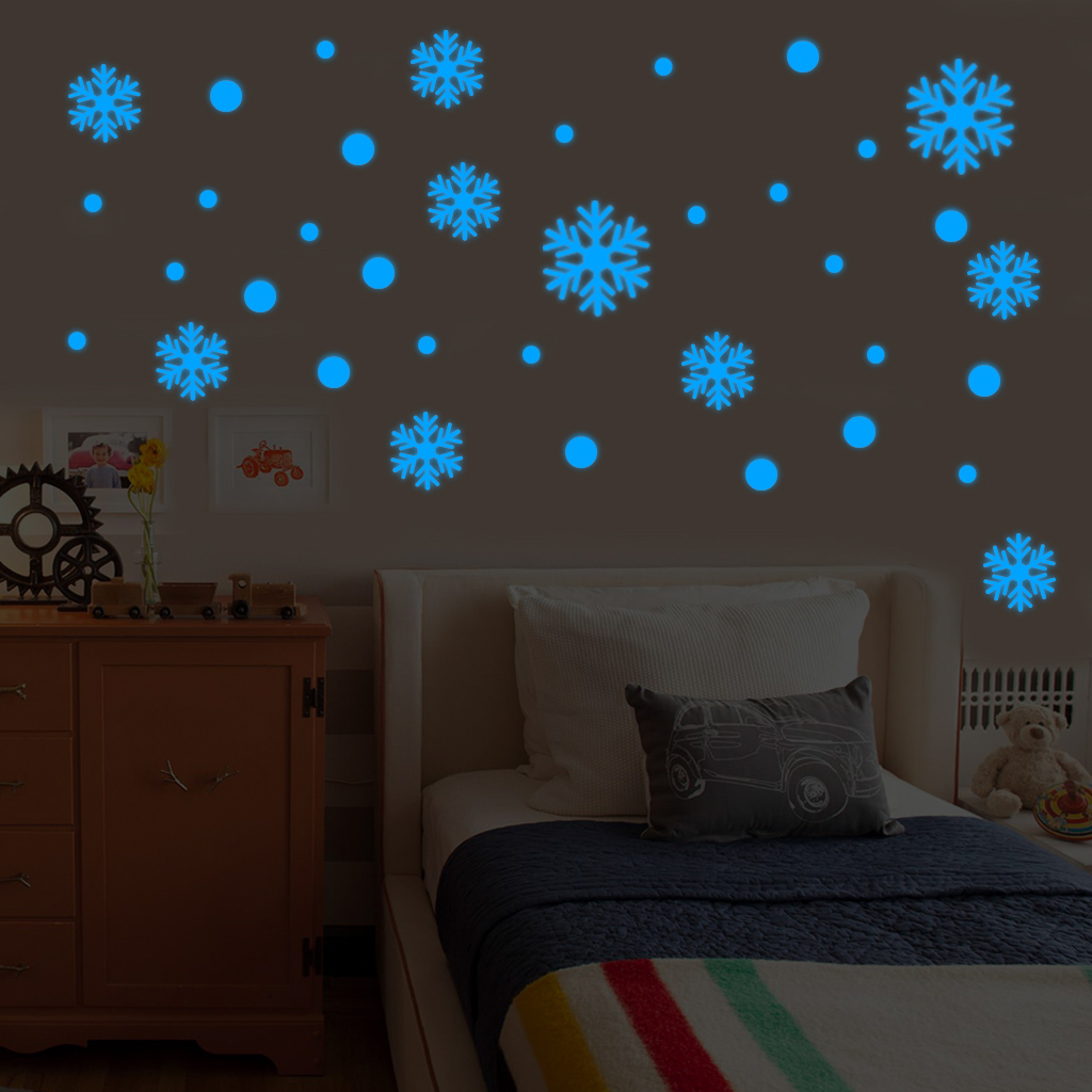 Merry Christmas Wallpaper Sticker Snowman Panel Glow in Dark Blue Snowflake