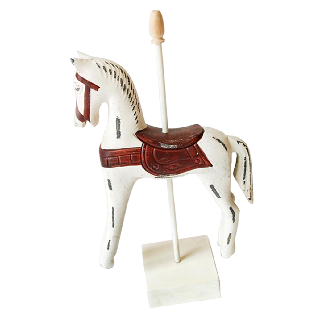 Wooden Horses Decor Art Figurines for Home Office Table Decor White