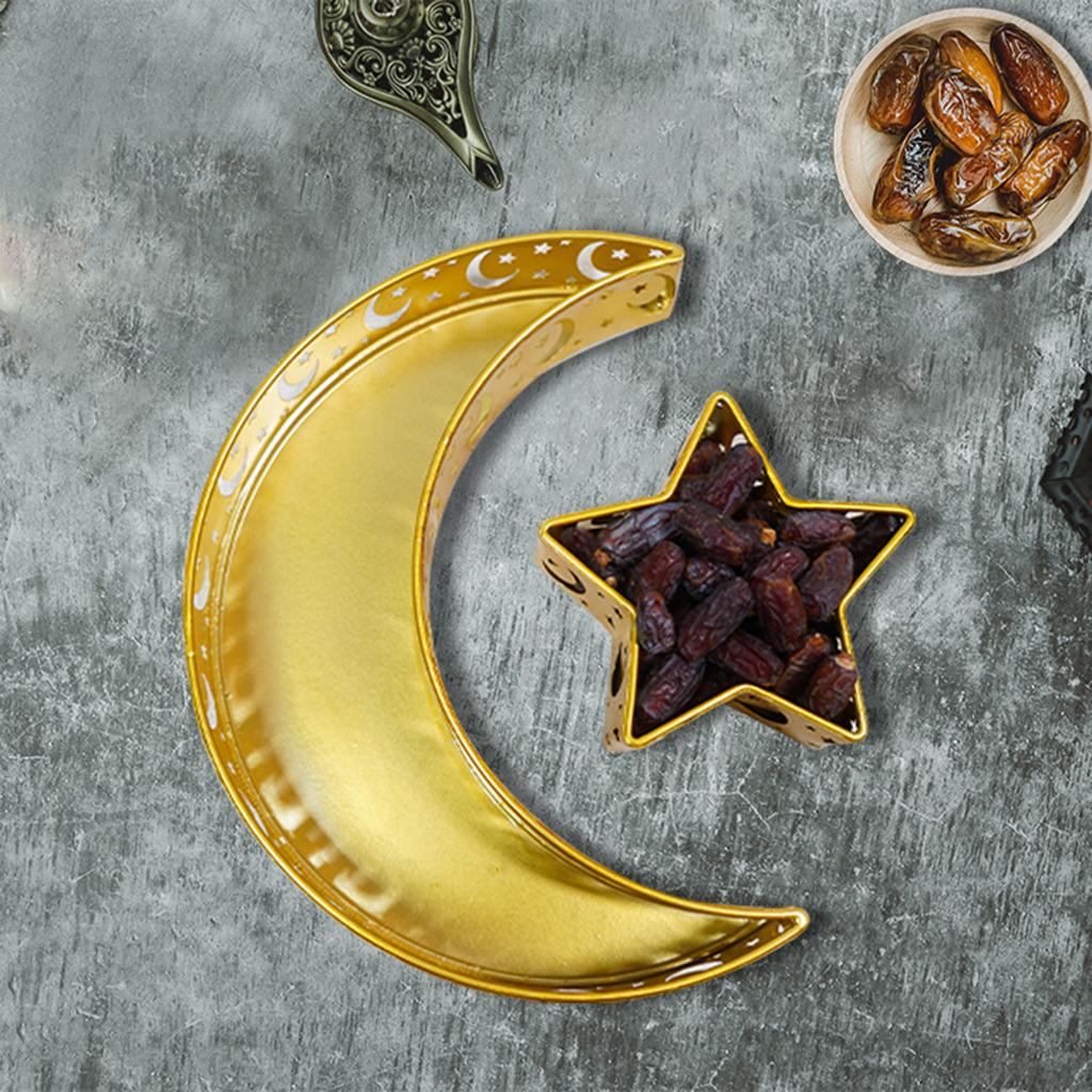 Muslim Eid Mubarak Ramadan Dessert Pastry Serving Tray Moon Star Golden