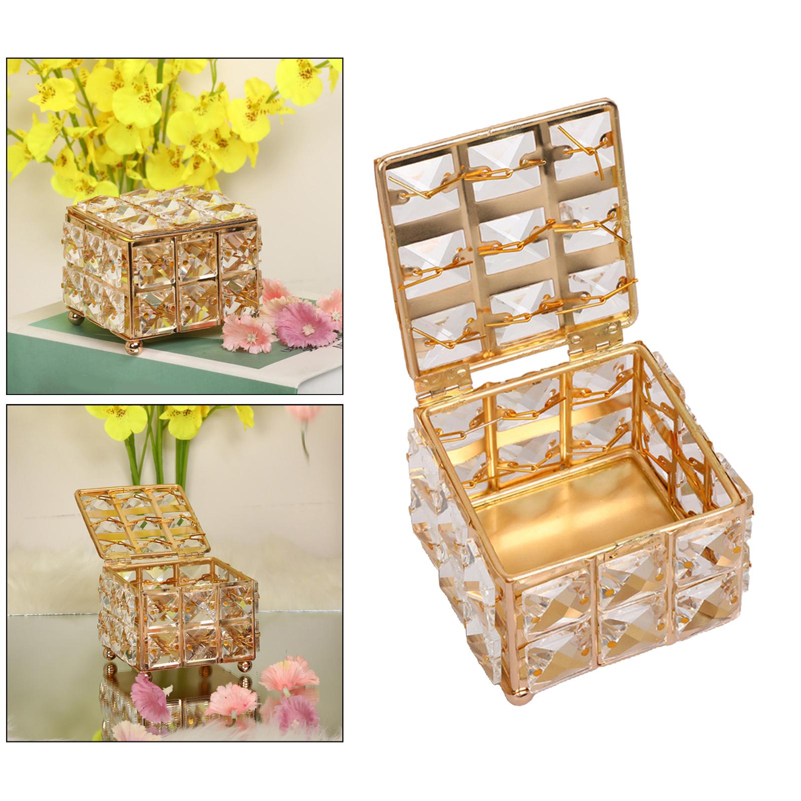 Golden Crystal Jewelry Box Ring Beads Trinket Keepsake Treasure Storage Case