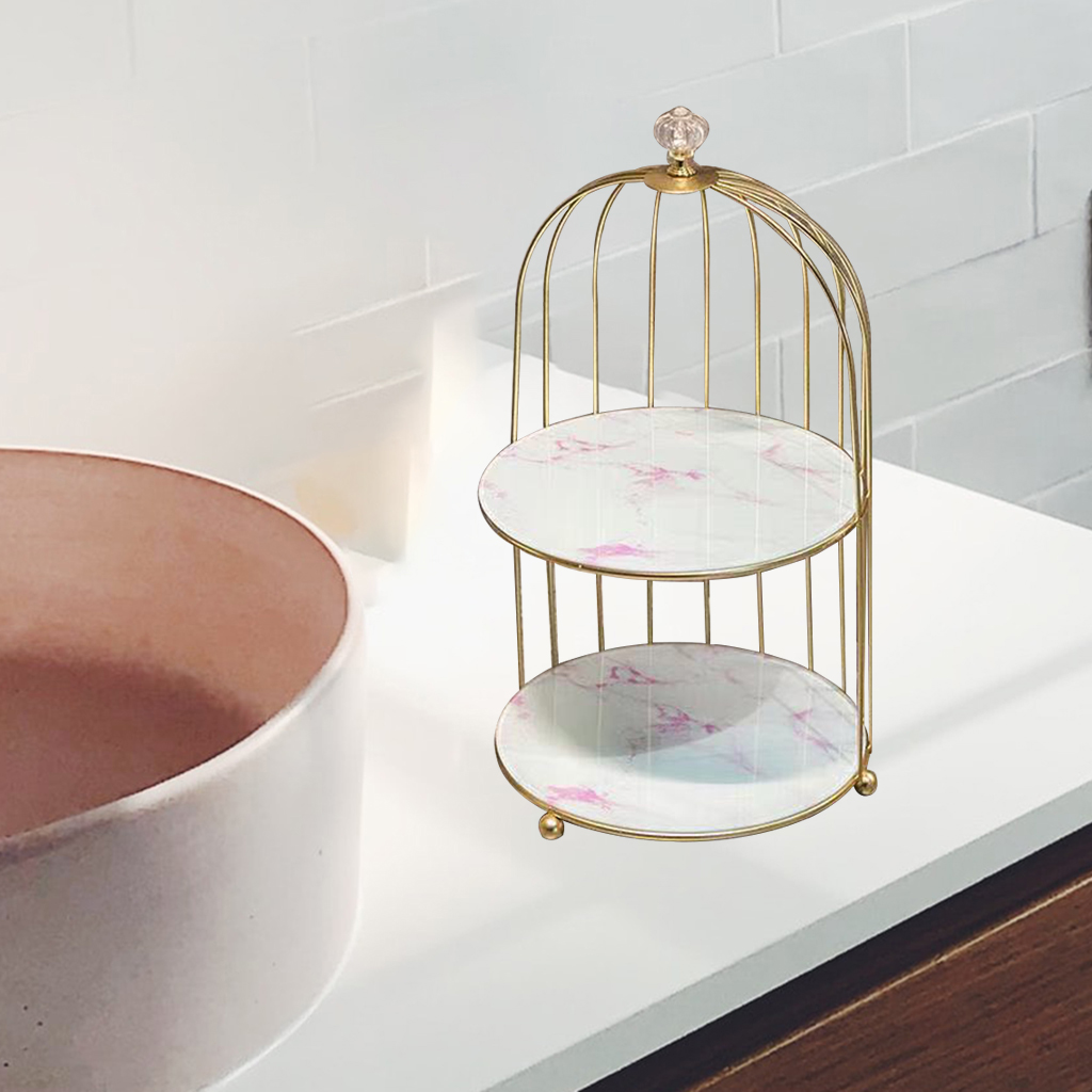 Cosmetics Rack Organizer Holder Dresser Bathroom Makeup Shelf 2-Tier White