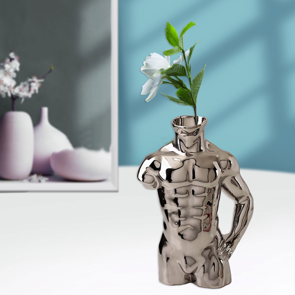 Body Art Vase Small Unique Decorative Modern for Table Room Decor Shelf silver 17.5×25cm