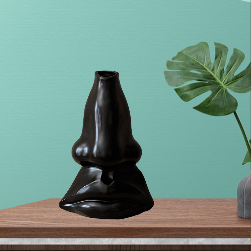 Flower Vase Human Nose Vase Plants Pot Statue for Home Office Decoration Black