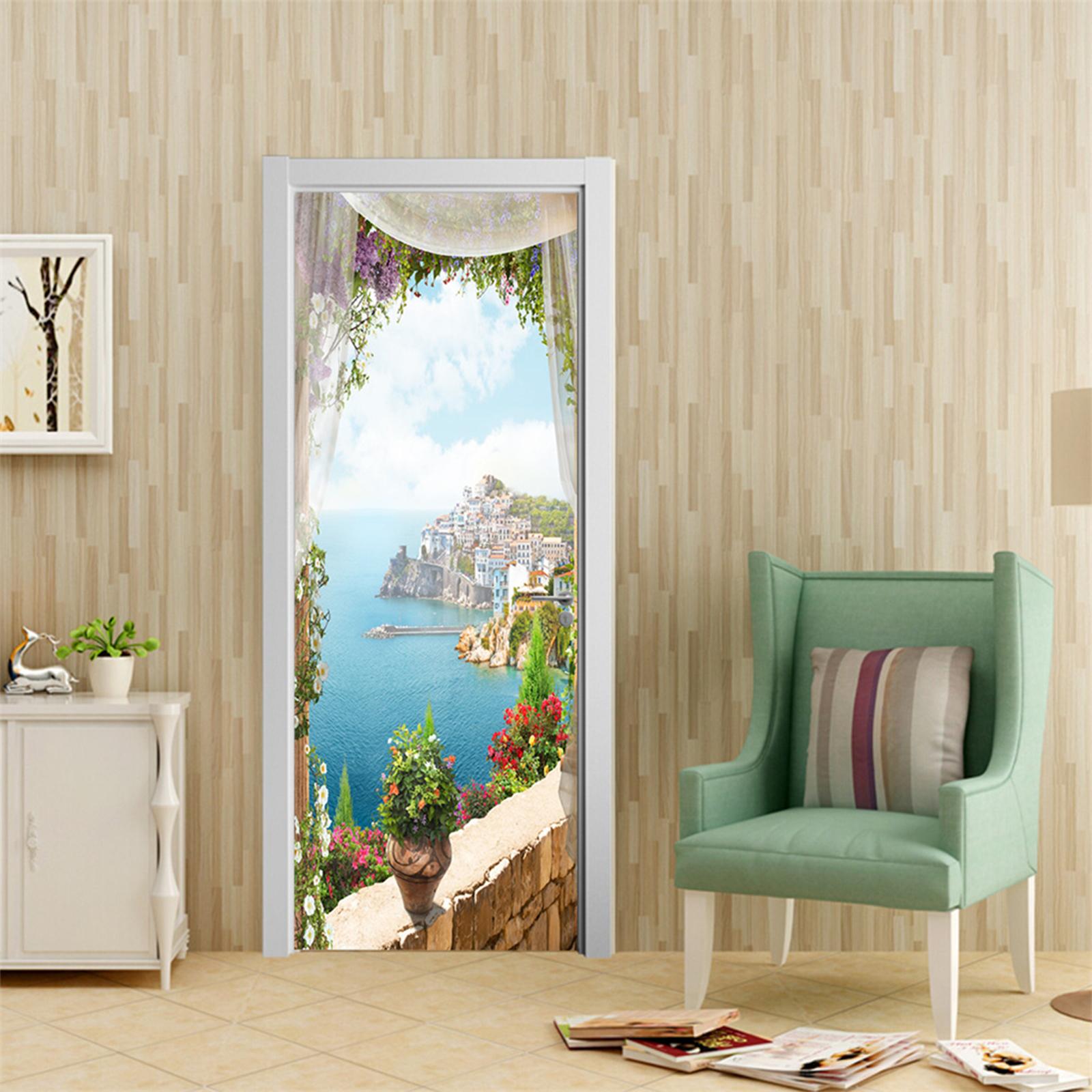 2x 3D Door Wallpaper Wall Art Reusable Posters Waterproof Home Decor style A