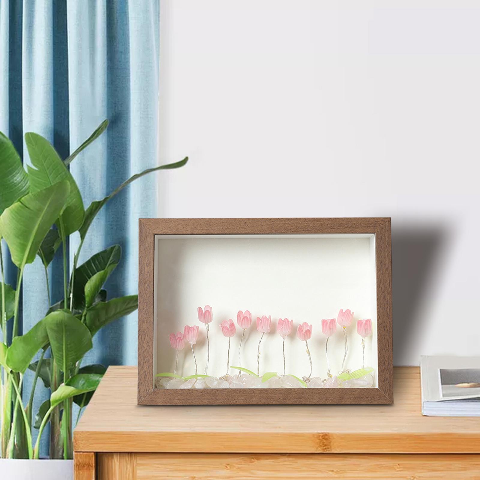 Wooden Frames Easily Install Sturdy DIY Picture Frame with Night Light 6inch Pink Flower Brown