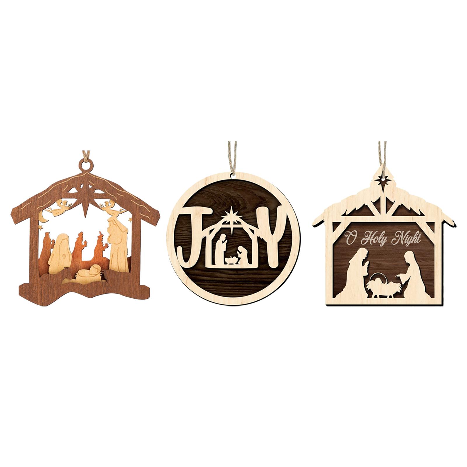 2xChristmas Nativity Scene Ornaments Rustic Pendant for Tables Fireplace Party Hollow
