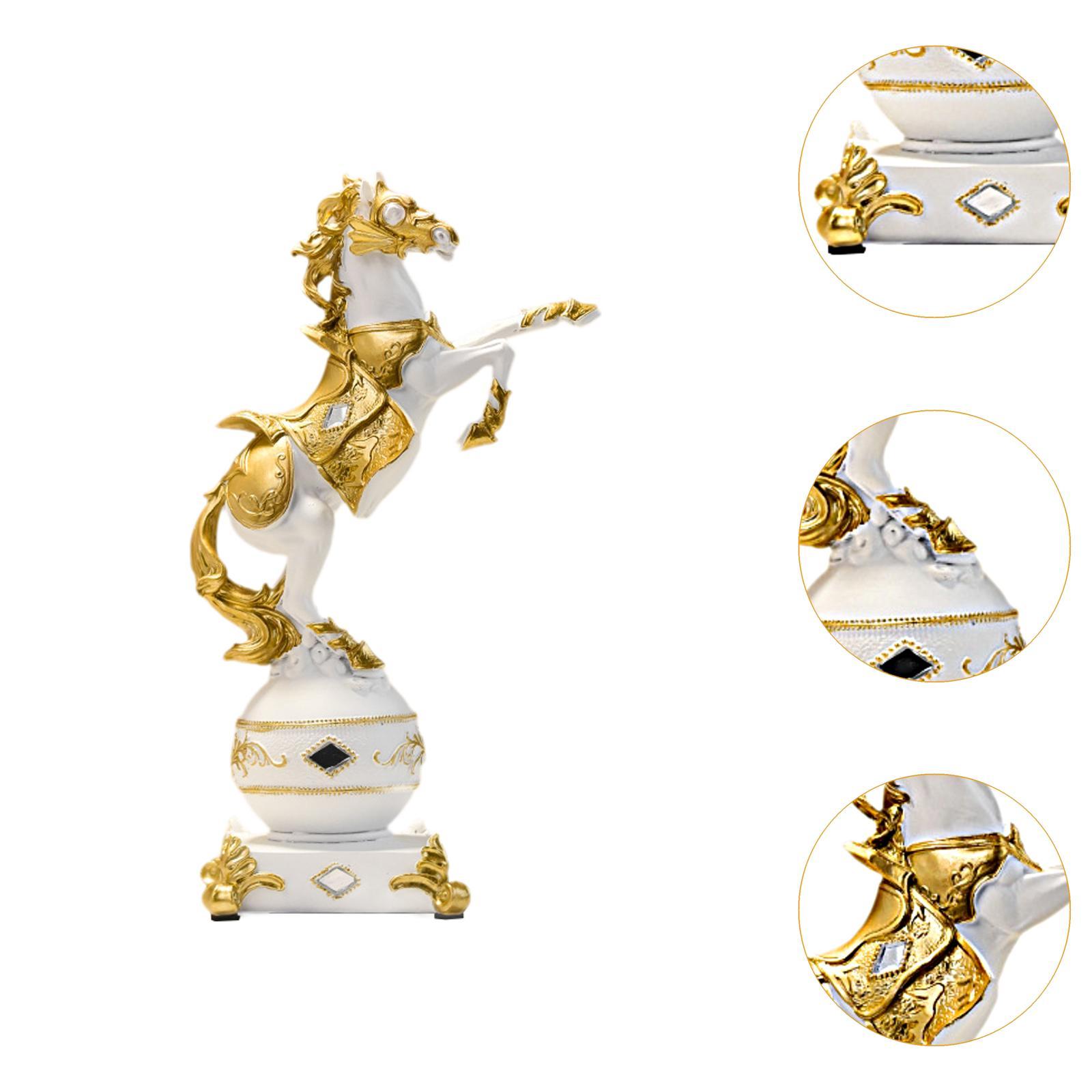 Resin Statue Figure Standing Horse Figurine Business Office Animal Sculpture White