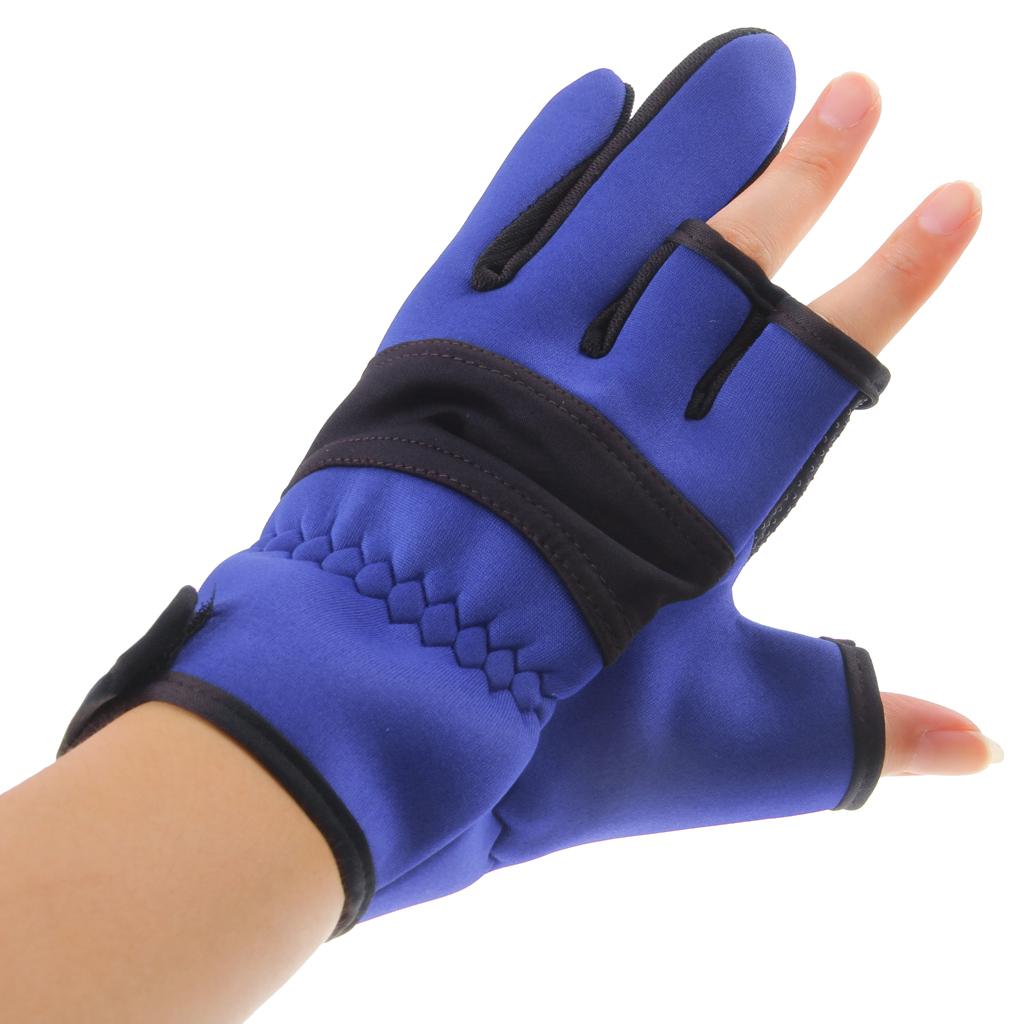 Outdoor Non Slip 2 Finger Fishing Gloves Hand Protection Waterproof Blue