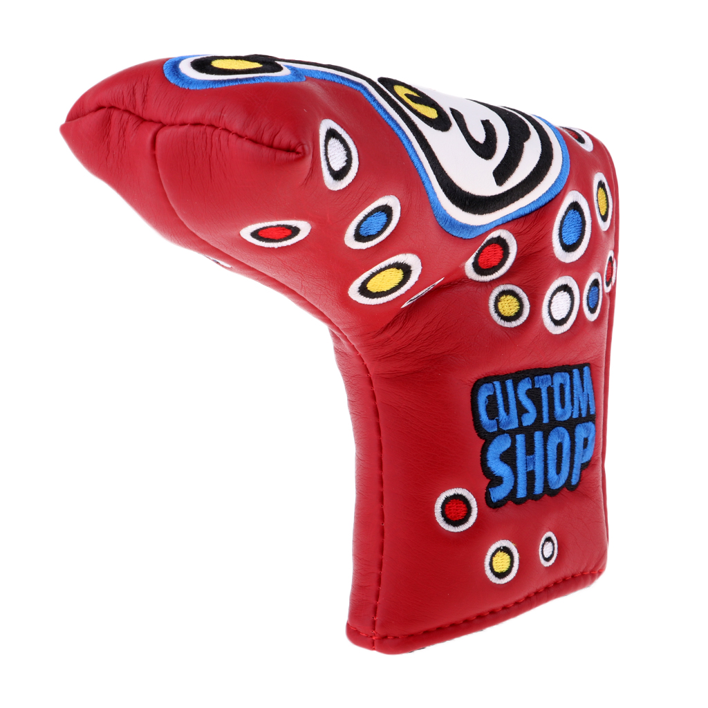 PU Leather Waterproof Embroidery Golf Putter Covers Putter Headcover Red