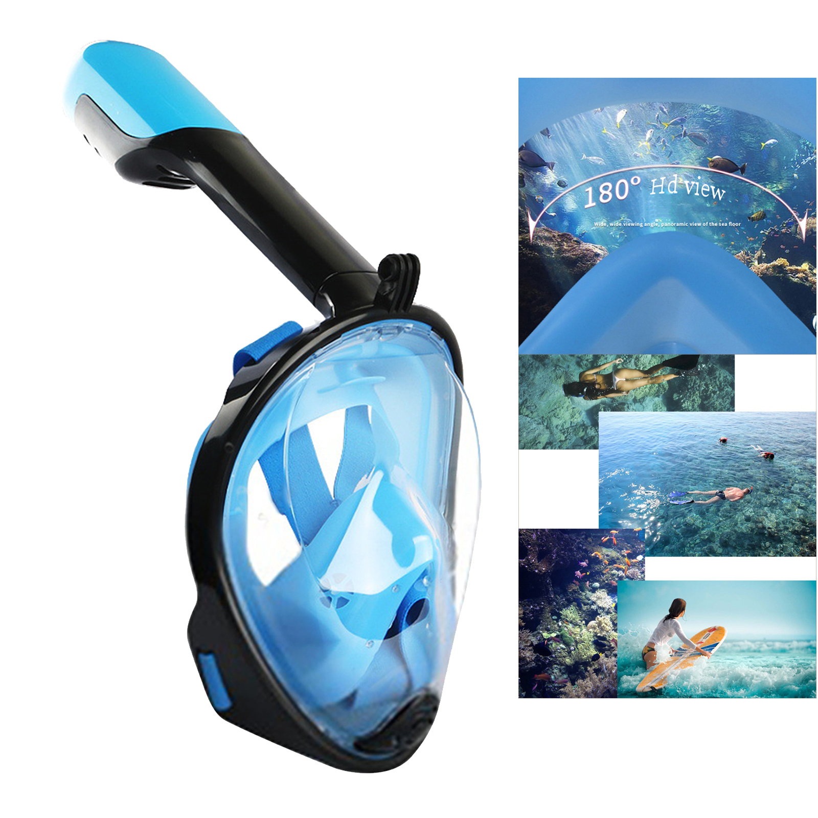 Snorkel Mask Full Face Snorkeling Diving Mask Goggles  Light Blue  S M 