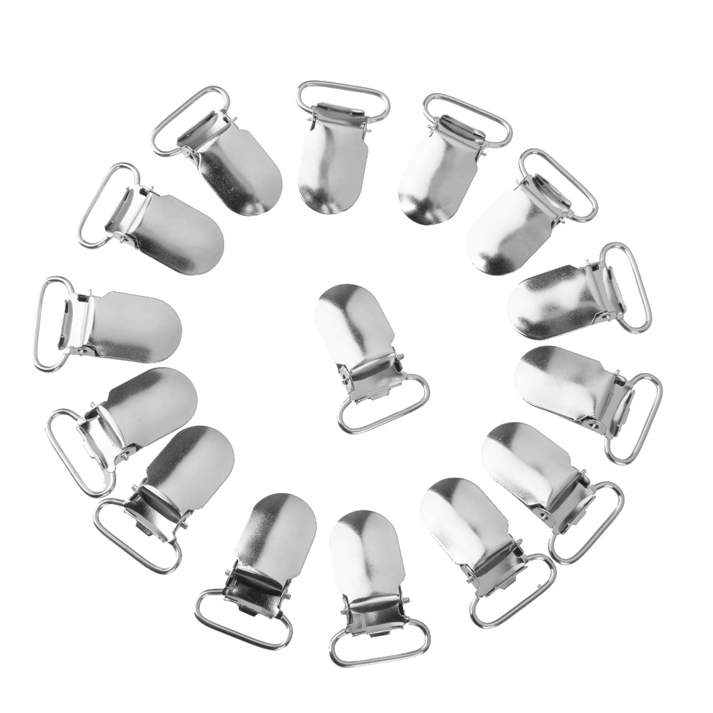  20pcs Webbing Hook Pacifier Suspender Clips Silver 20mm 