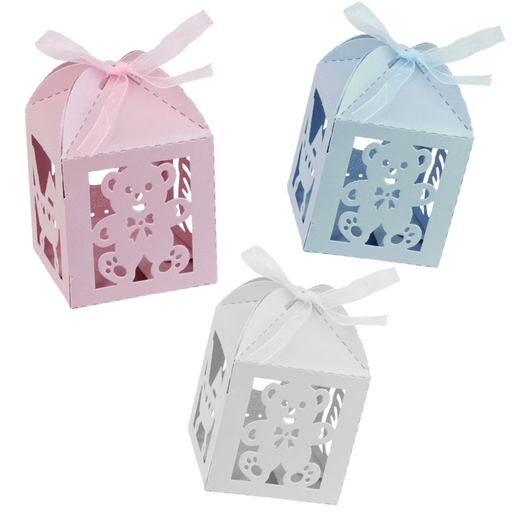 12 Laser Cut Bear Bottle Candy Boxes Wedding Party Favor White