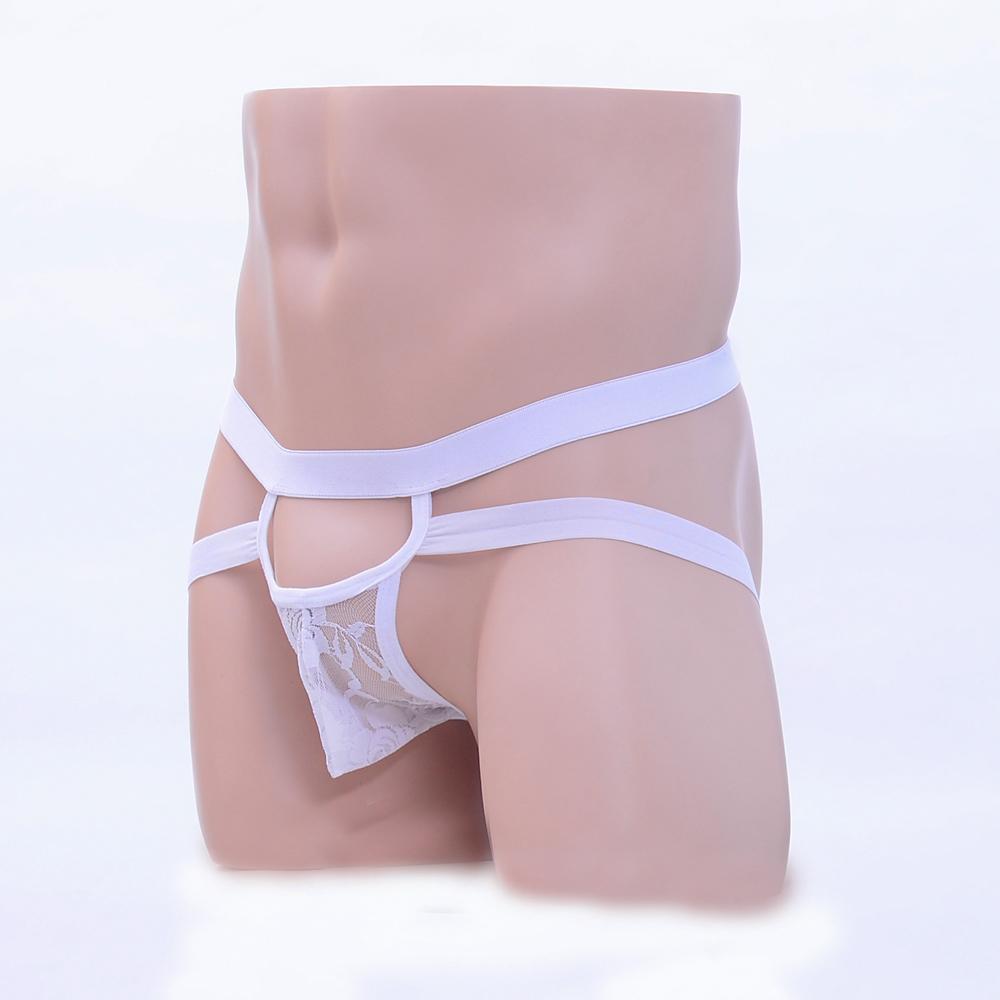 Men's Lace Opening Pouch G-string Underwear Thong Panty White