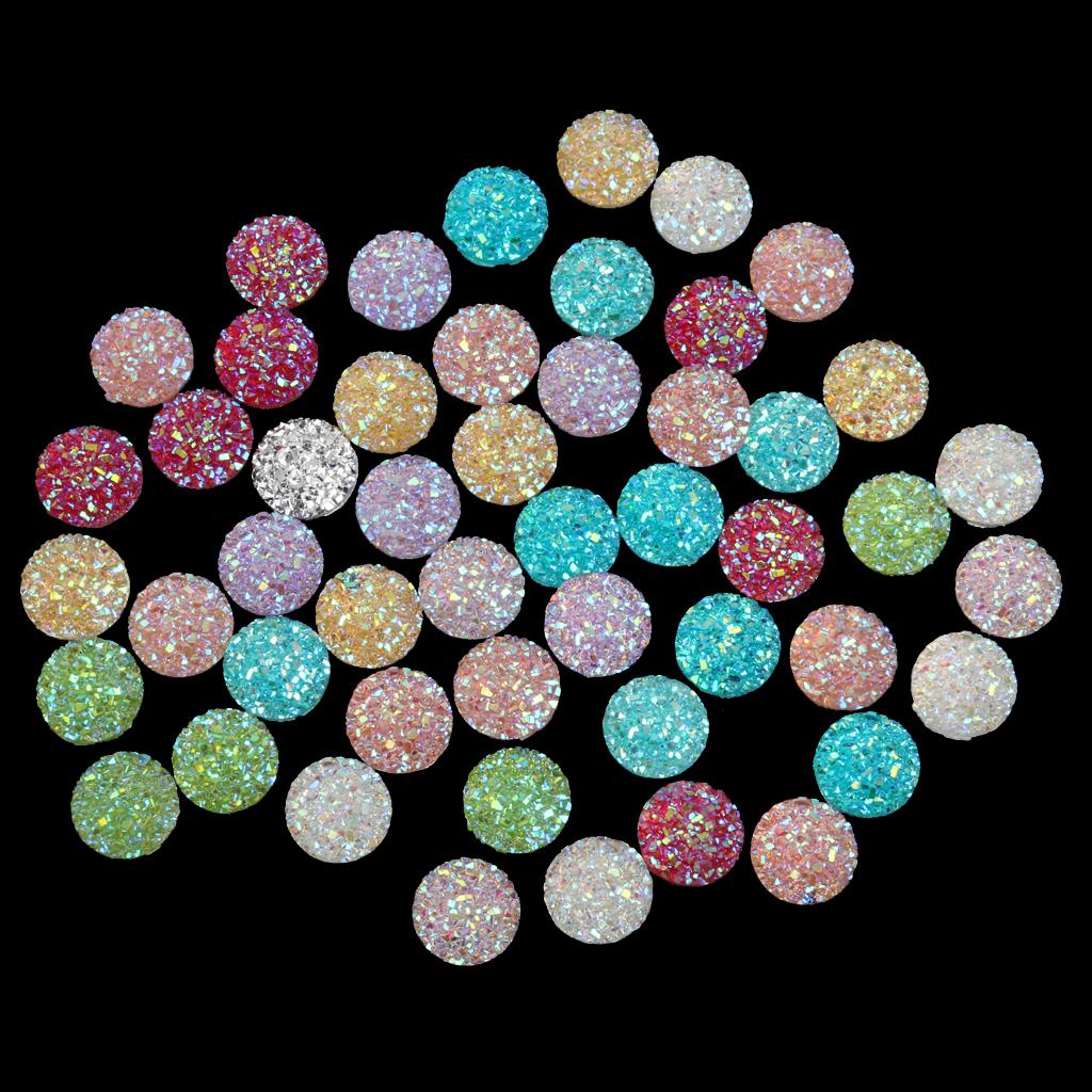 50PCS Mixed Resin Rhinestone Round Flatback Embellishments for Scrapbooking