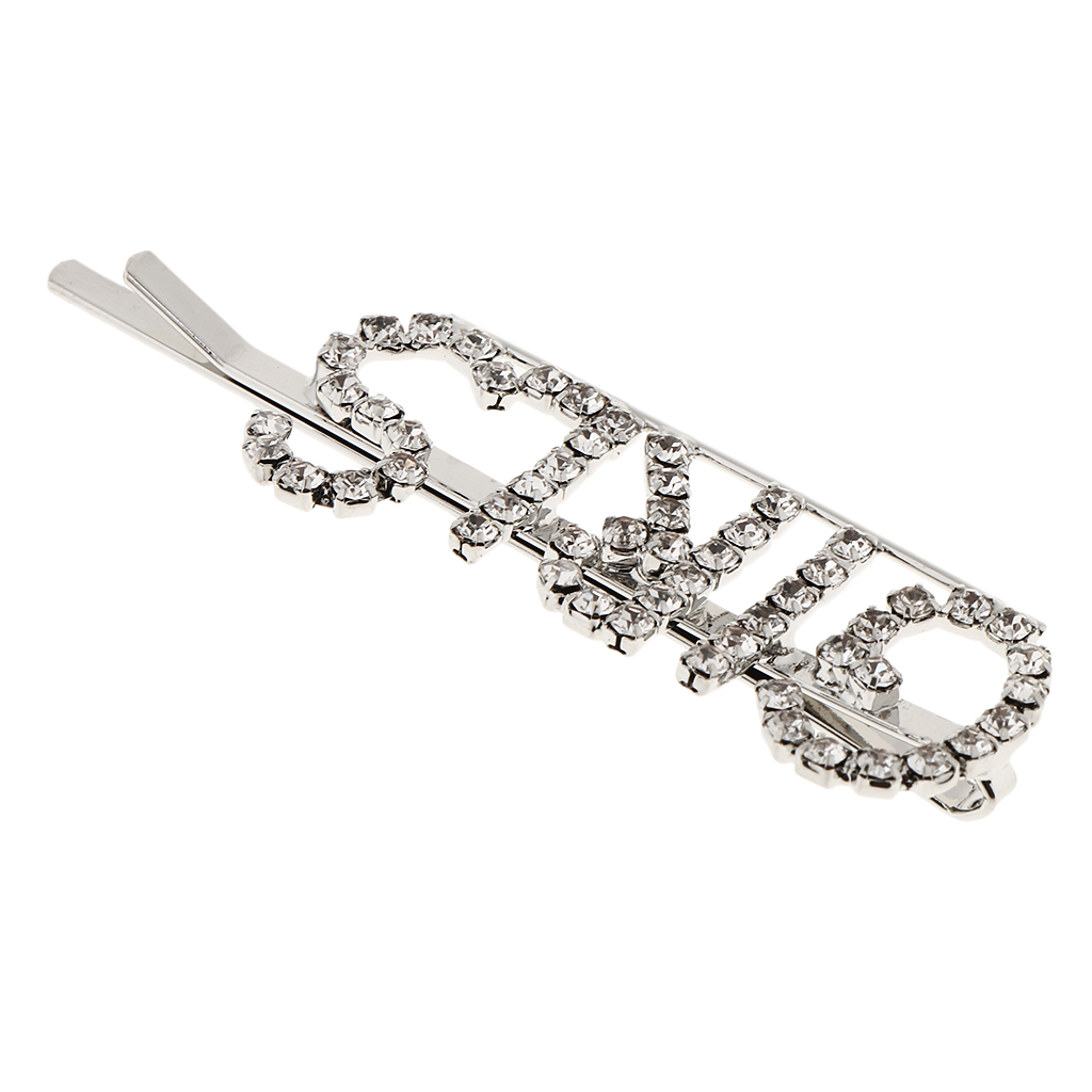 Women Girls Hair Clip Crystal Letters Slide Hairclip Hair Pin Silver GIRLS