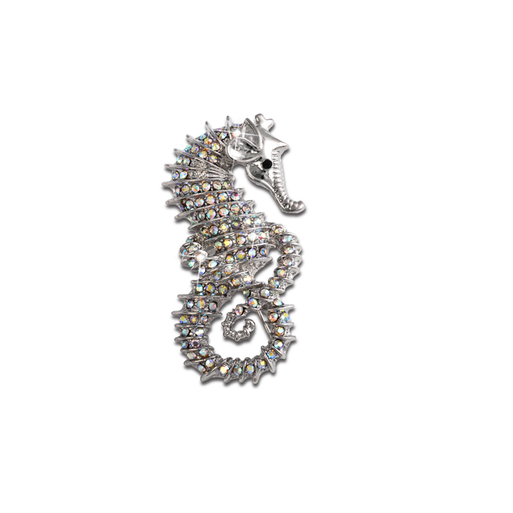 2x Crystal Diamante Rhinestone Seahorse Ocean Fish Animal Pin Brooch Silver