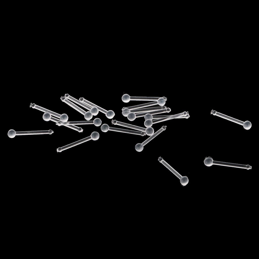 2x20 Pieces Acrylic Transparent Stud Pin Bar Tongue Body Piercing Jewelry 18G