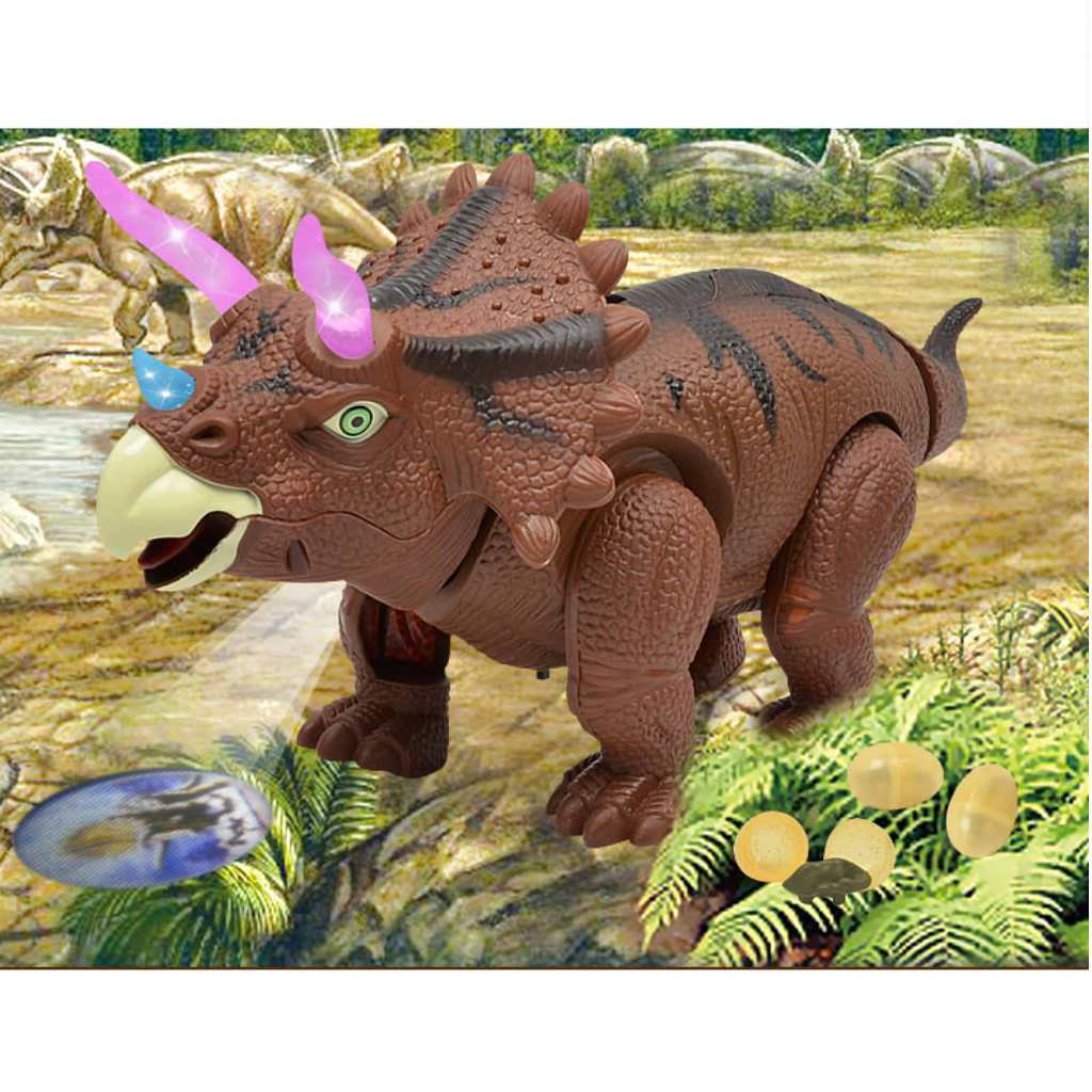 Laying Egg Dinosaur, Walking & Roaring Triceratop Battery Powered Animal with Realistic Sounds & Lights Toy Kid Girls Gifts #B
