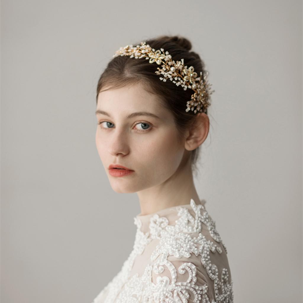 Delicate Wedding Bridal Flower Pearls Rhinestone Headband Headpiece Jewelry