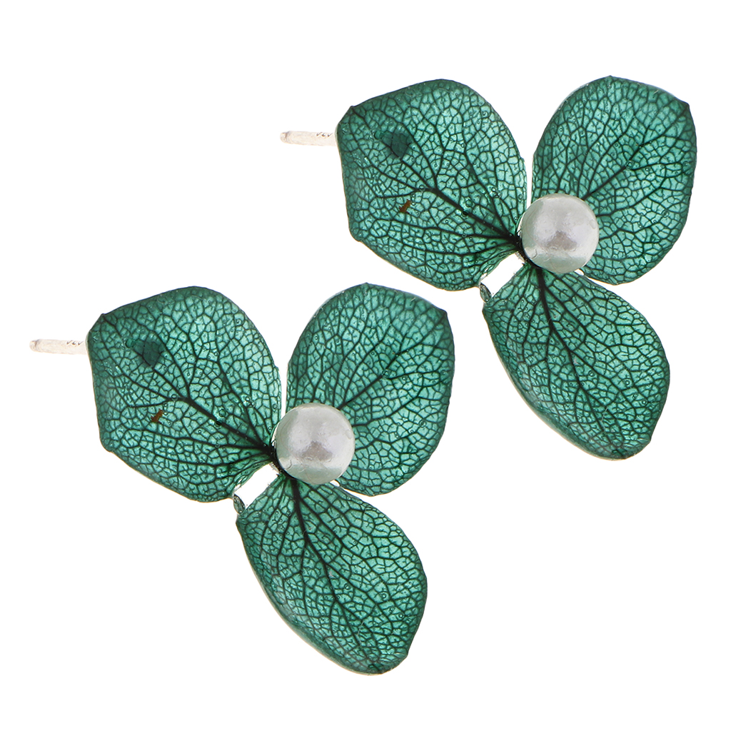 1 Pair Natural Real Dried Flower Resin Epoxy Covered Earrings Jewelry Green