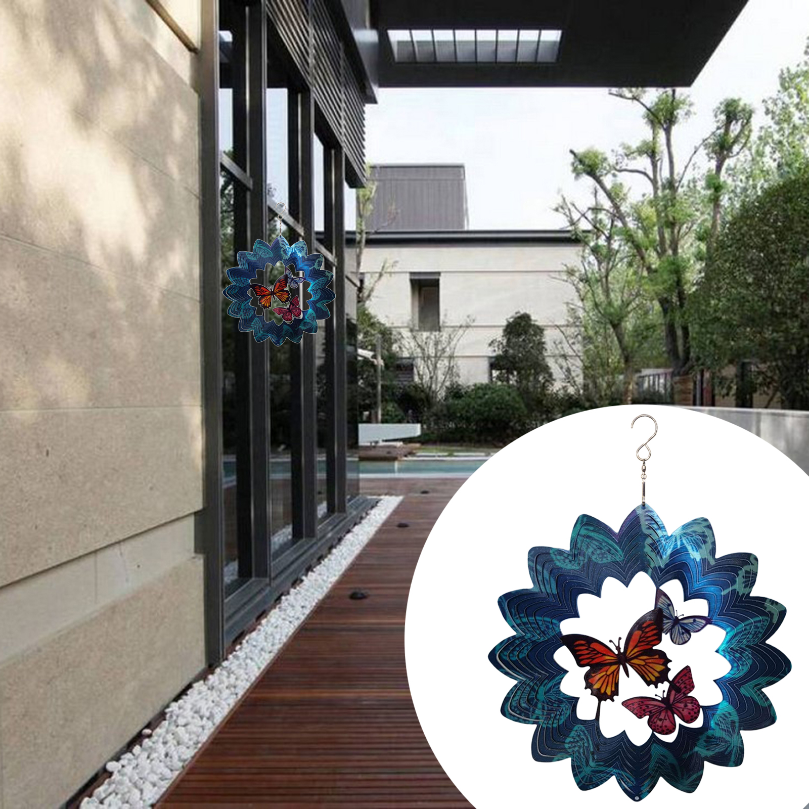 Wind Spinners with Stable Stake Garden Spinner Reflective Painting  Style12