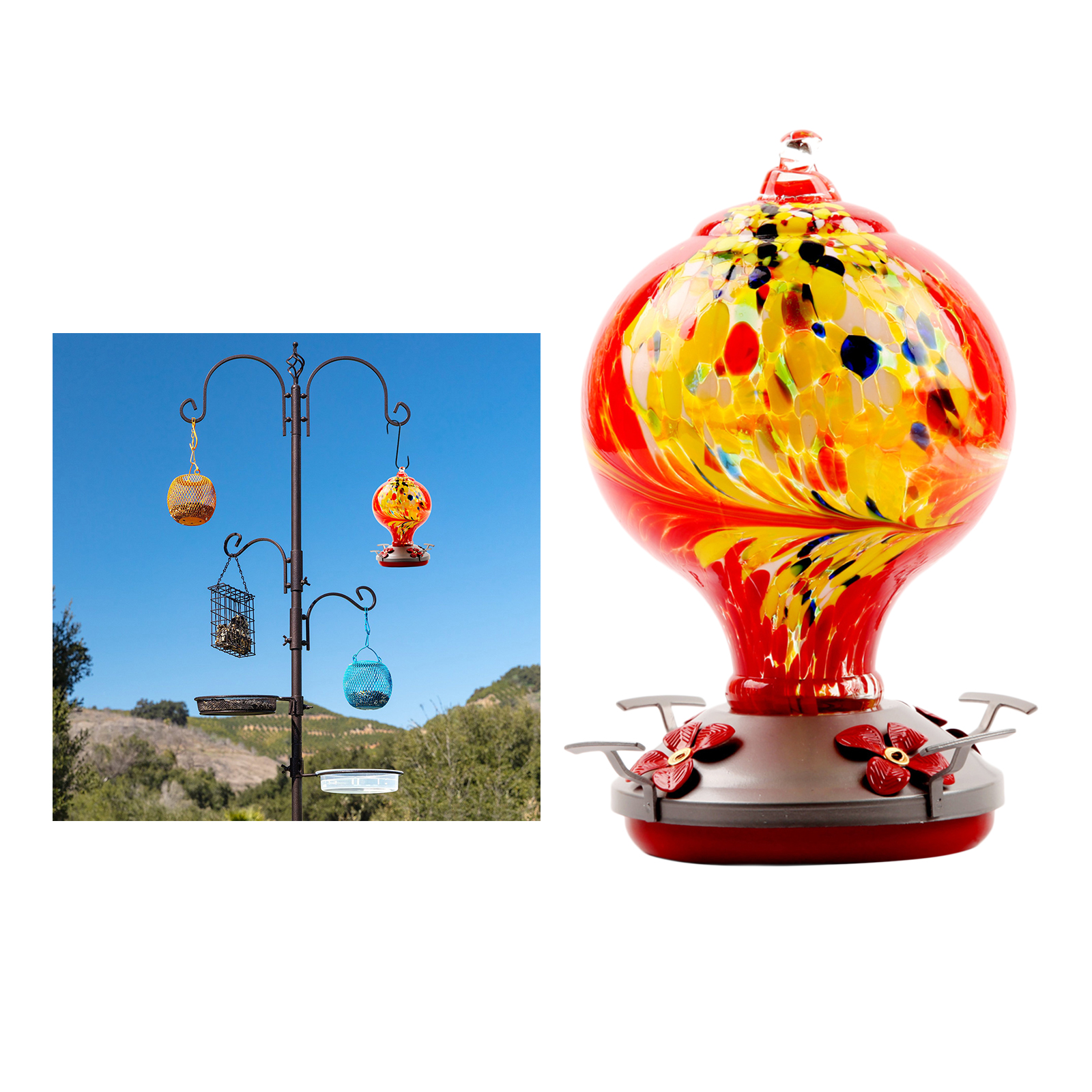 Outdoor Leak-Proof Hanging Hummingbird Flower Feeder Easy to Clean Red