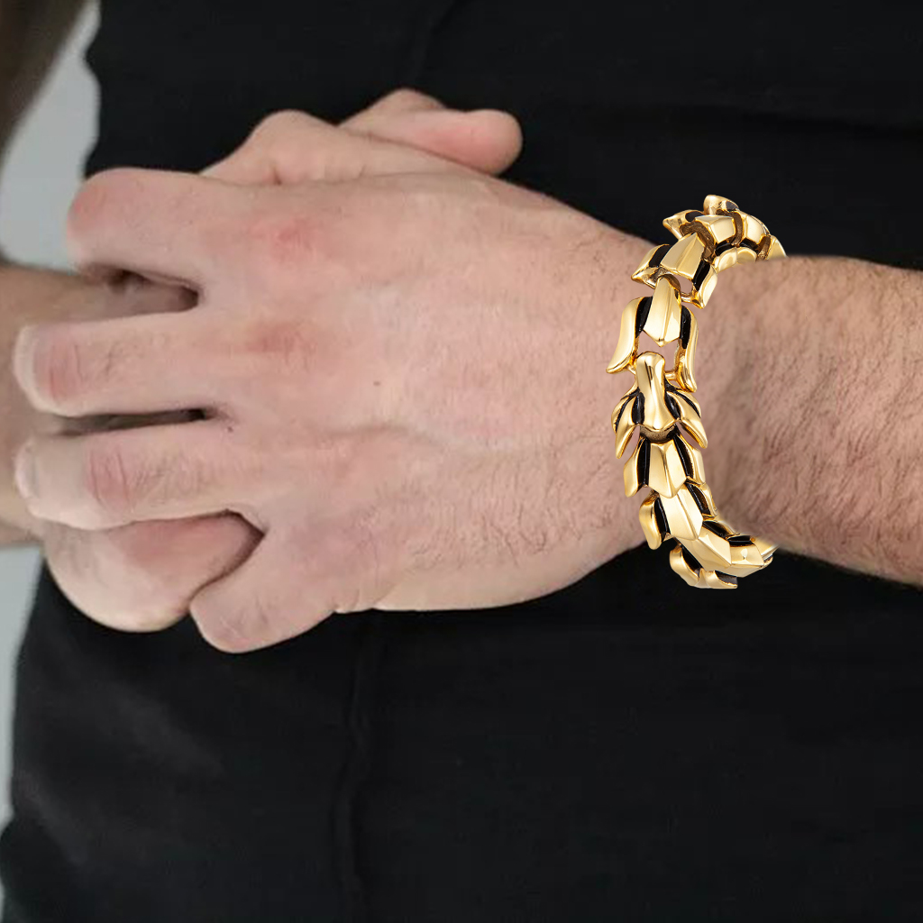Gothic Punk Bracelet Titanium Steel Dragon Scale Bangle Gold 7.48 inches