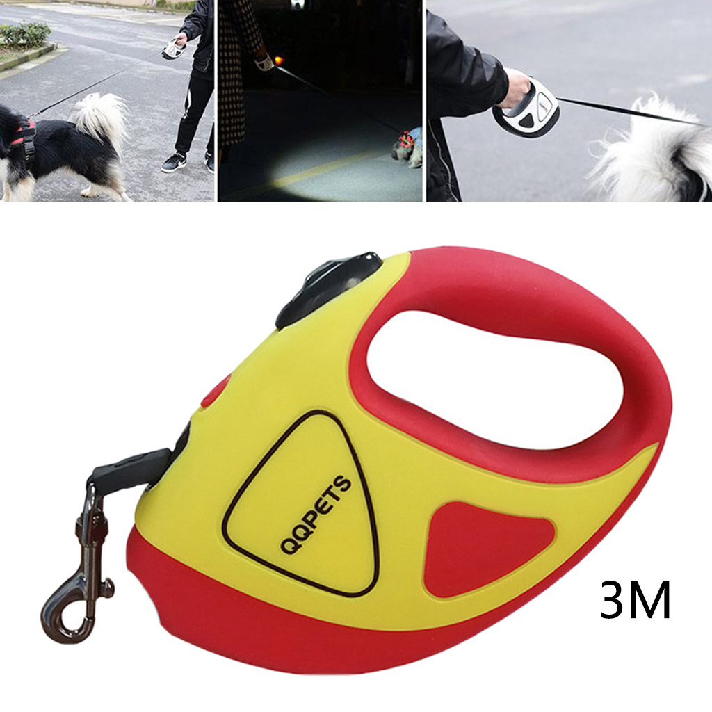 Heavy Duty Automatic Dog Leash Retractable Walking Collar LED Flashlight Yellow_10ft