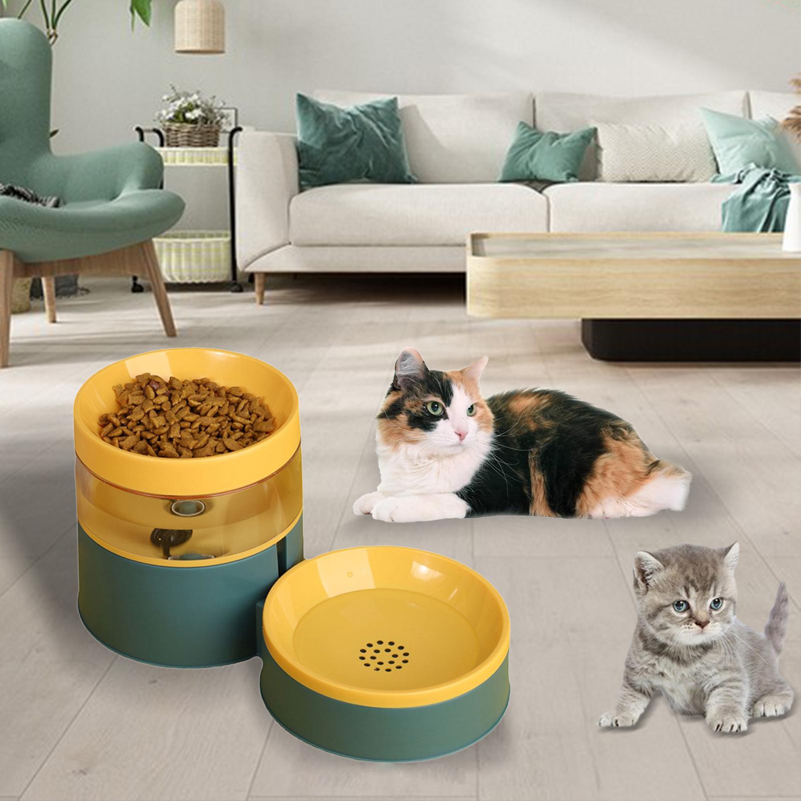 Automatic Pet Feeders Food Bowl Water Feeding Drinking Dish Yellow Green