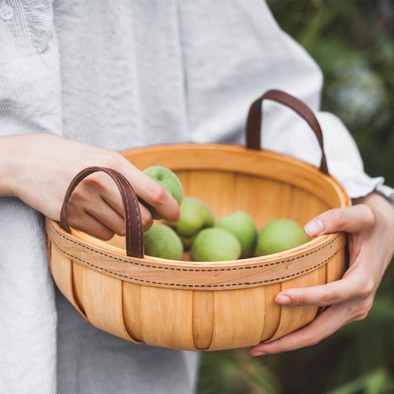 Natural Woven Small Woodchip Basket Kitchen Snack Storage Organizer 1pc