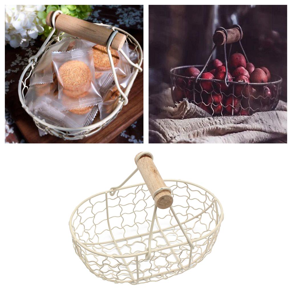 Metal Bread Storage Organizer Basket Fruit Vegetables Serving Basket Beige