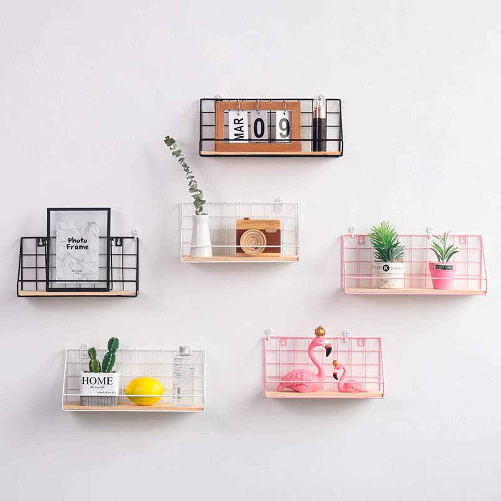 Modern Floating Wall Retro Industrial Style Metal Shelf Rack Small White