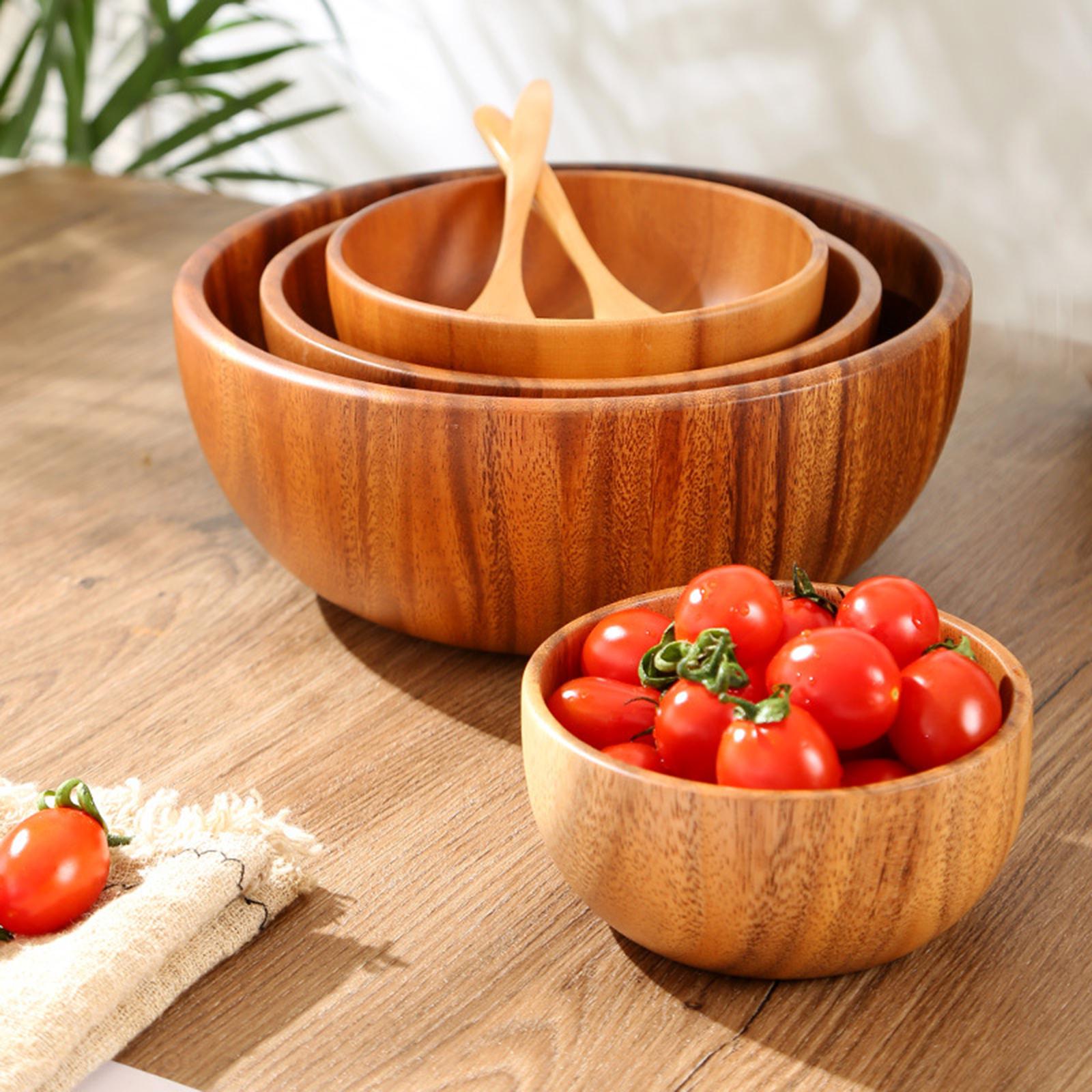 Set of 2 Wooden Salad Bowl Household Fruit Serving Bowls Food Container
