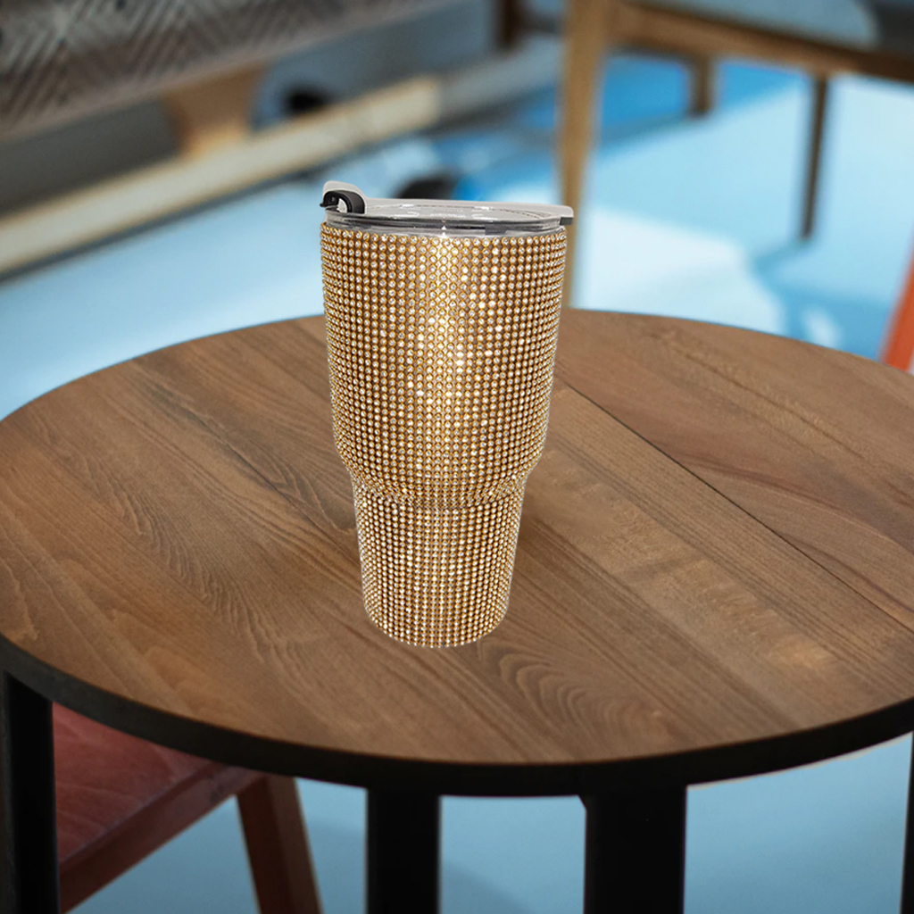 900ml Travel Diamond Water Bottle Vacuum Flask Tumbler Cup  Golden