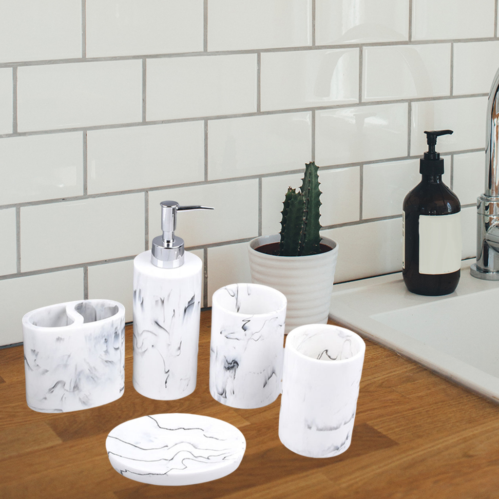 Bath Bathroom Accessories Set 5Pcs Toothbrush Holder Soap Dish White