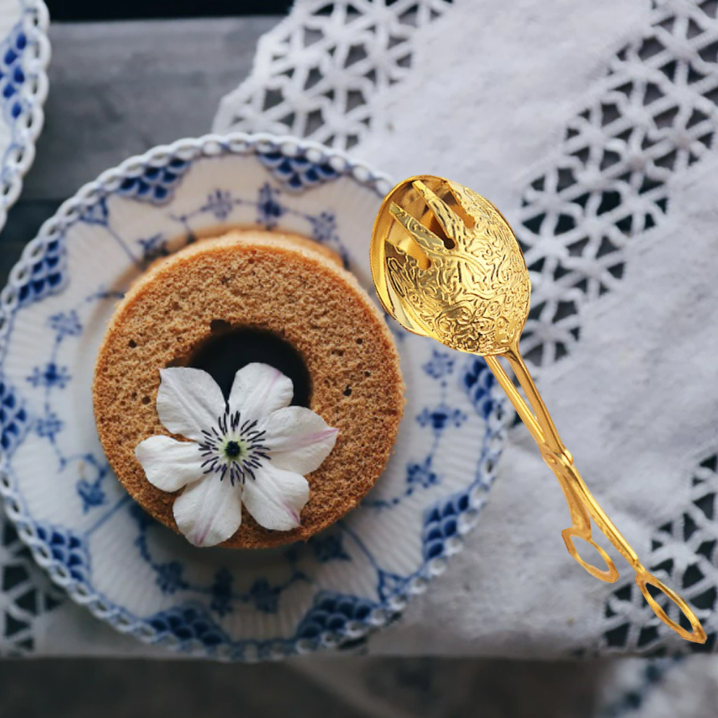 Kitchen Tongs  Food Serving Tongs  Dessert Clip Clamp Round Gold